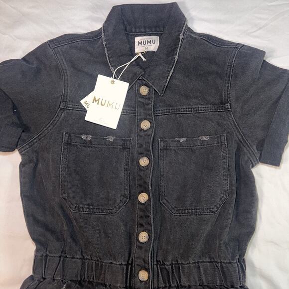 Show Me Your Mumu Romper Size M Washed Black Cannon Button Distressed Short NWT - Picture 3 of 12